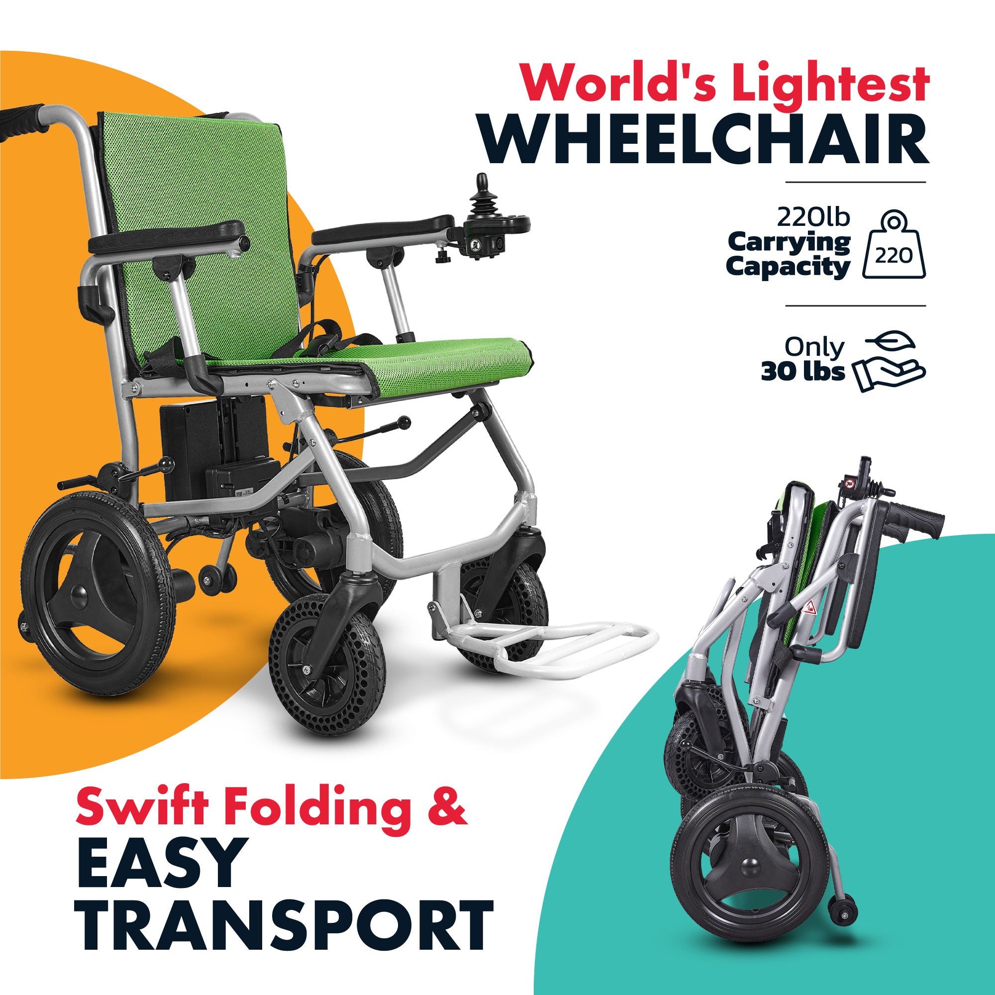 Rubicon DX04 - World's Lightest Electric Wheelchair: Ultra Lightweight, Foldable & Portable for Travel | Only 30 lbs & Airline Approved